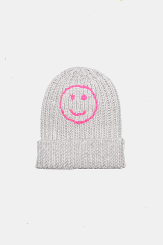 Cashmere Beanie "Happy" Foggy/Dayglo