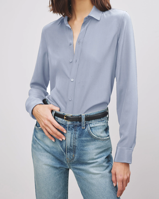 Gaia Slim Silk Shirt Vintage Blue
