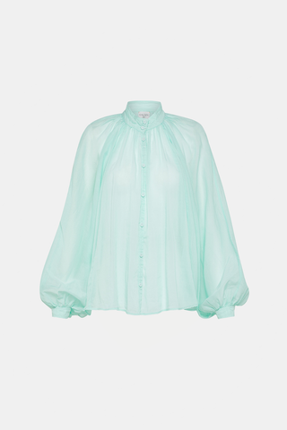 Silk Cotton Voile  Boho Shirt Aqua