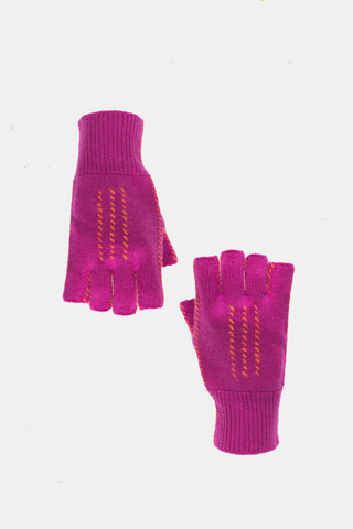 Cashmere Fingerless Stitch Glove Fuchsia