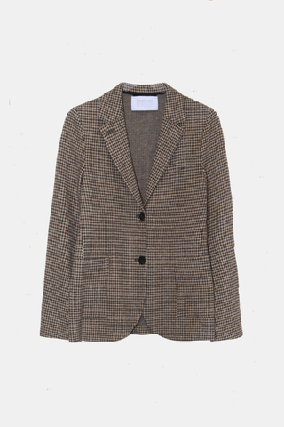 Stand Collar Blazer Patterned Mole Skin Beige Houndstooth