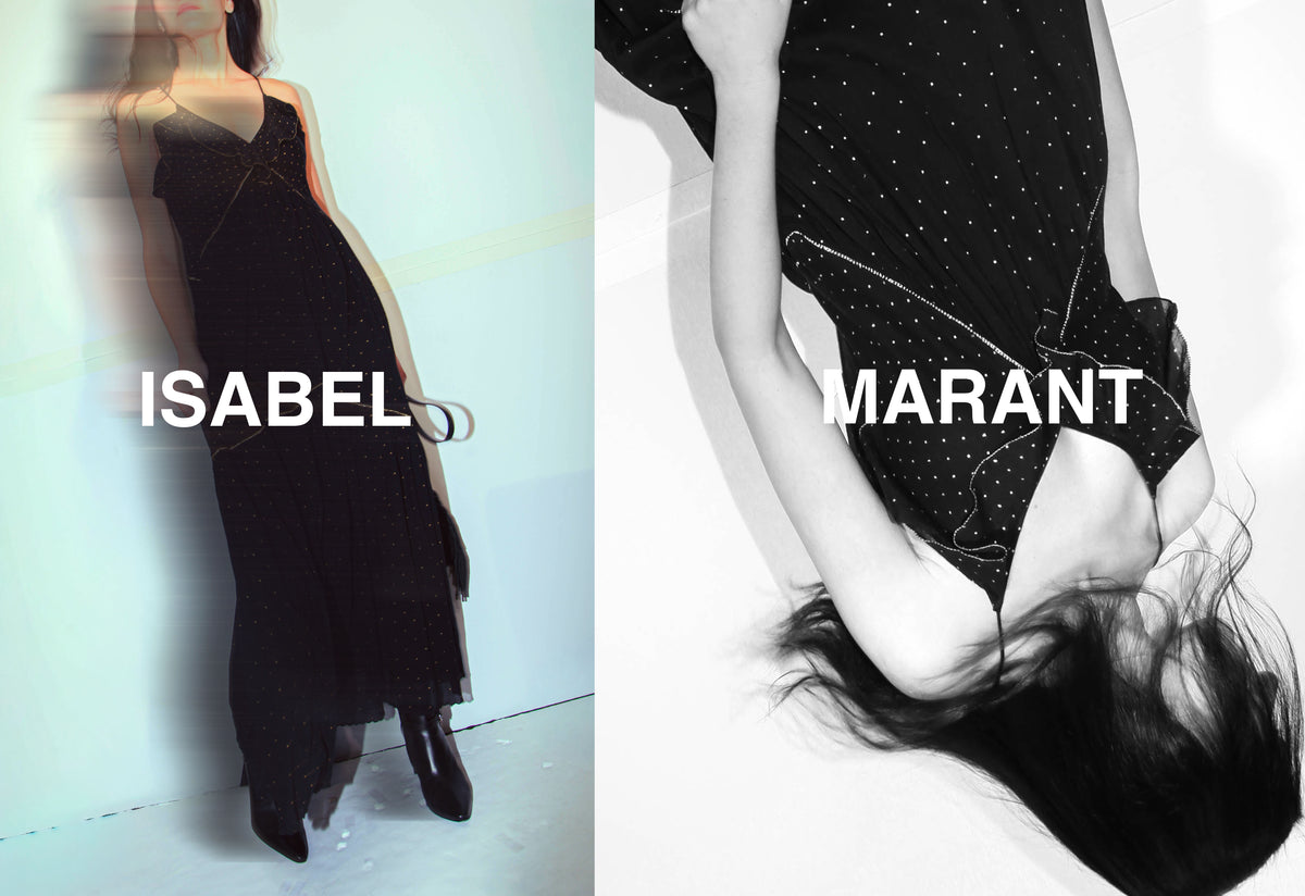 Two black polka dot dresses with 'Isabel Marant' branding on a white background.