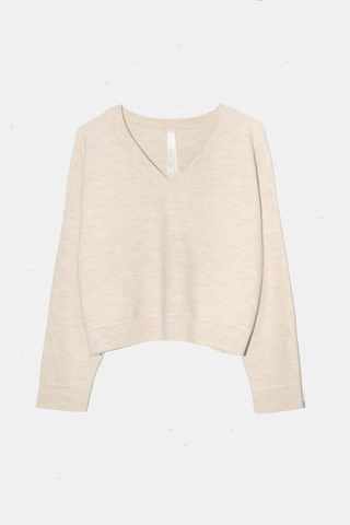 Wide V-neck Crop Ecru