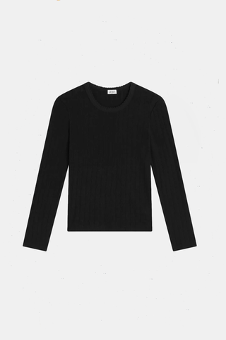 Pointelle Slim Fit Long Sleeve Black