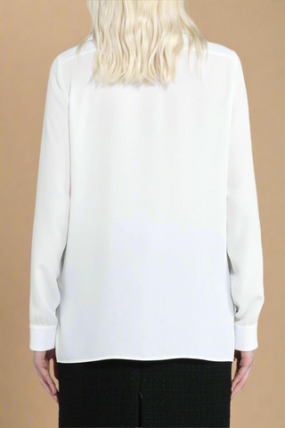 Silk L/S Shirt with Lace Trim White