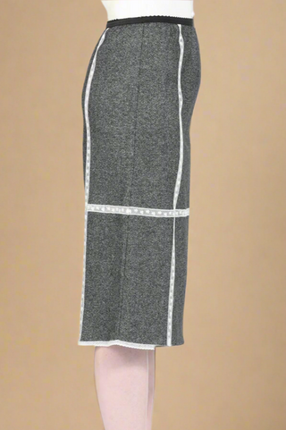 Tweed Pencil Skirt W/ Lace Trim