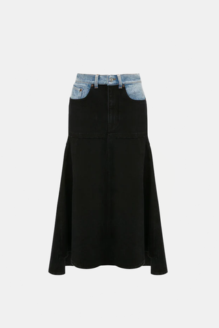 Fit & Flare Patched Denim Skirt Contrast Wash