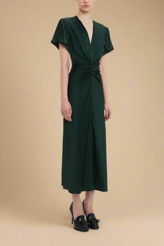 Gathered V-Neck Midi Dress Seaweed