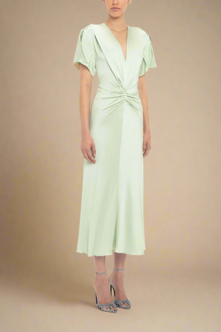 Gathered V-Neck Midi Dress  Jade