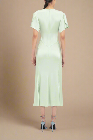 Gathered V-Neck Midi Dress  Jade