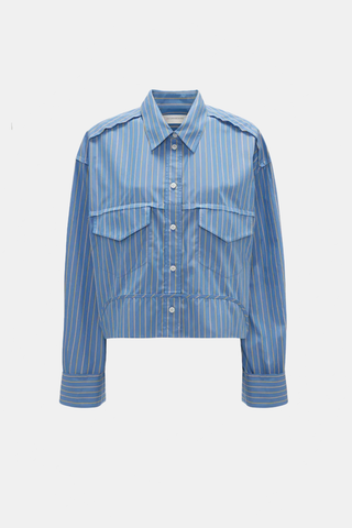 Cropped Seam Detail Shirt Blue Stripes