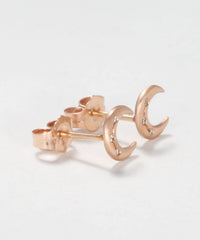 angled profile Crescent Disc Earring in Rose Gold with solid 14k gold and diamonds