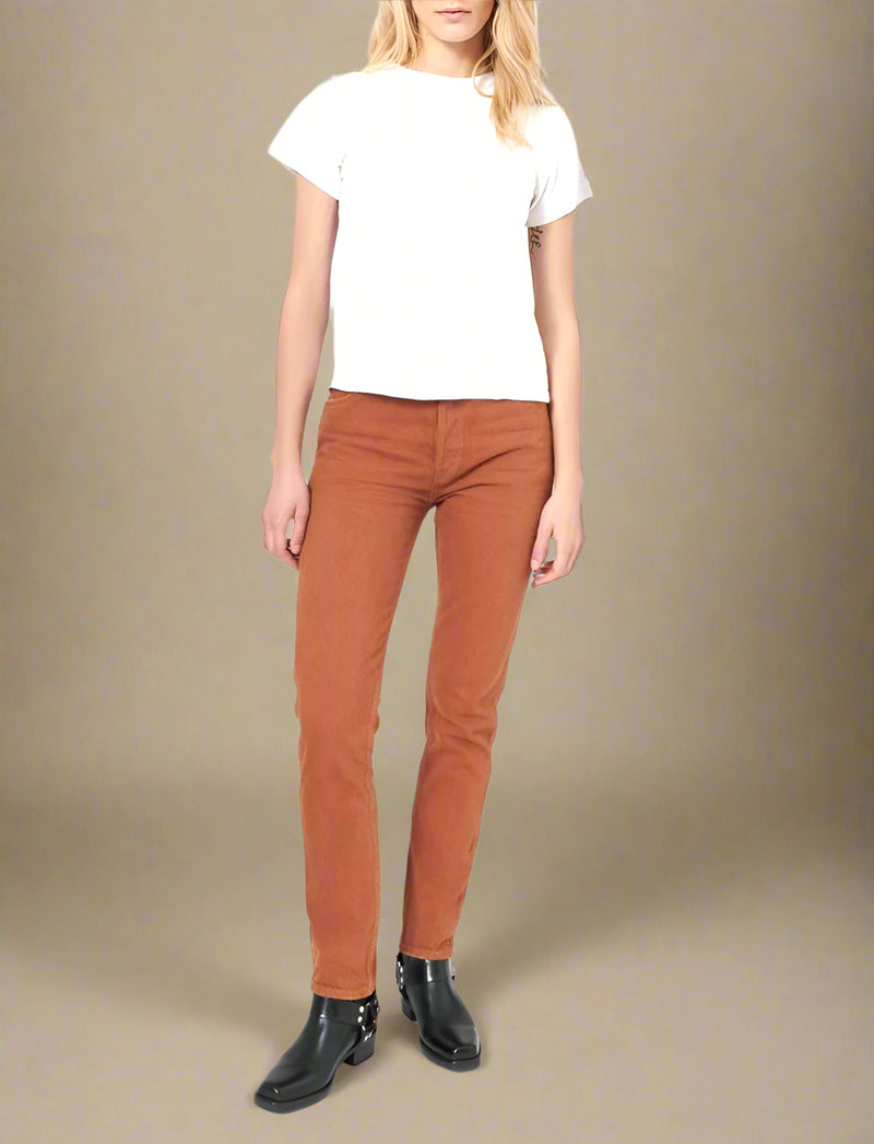 front profile model wearing Heritage Classic cotton crewneck Tee Optic White