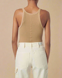 back profile model wearing Ribbed Tank Sand cotton