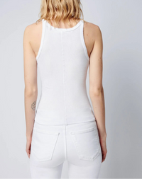 back profile model wearing Ribbed cotton Tank White 