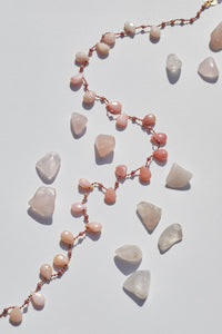 close up of stone Rosemead Pink Opal Necklace with Infinity" clasp 14k gold-filled