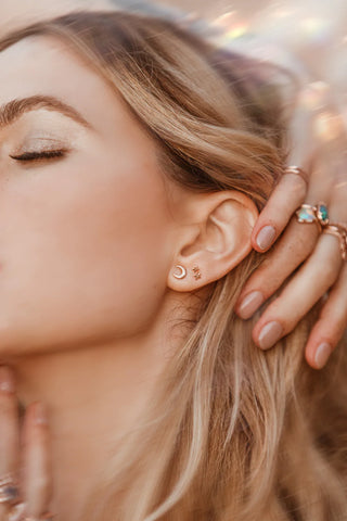 Crescent Disc Earring in Rose Gold